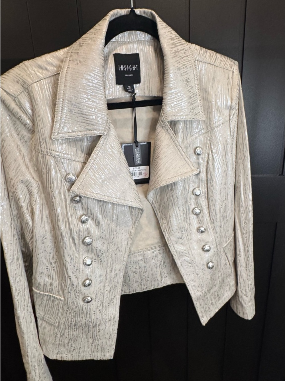 Insight Metallic Cream-White Cropped Double-Breasted Jacket - Picture 7 of 7